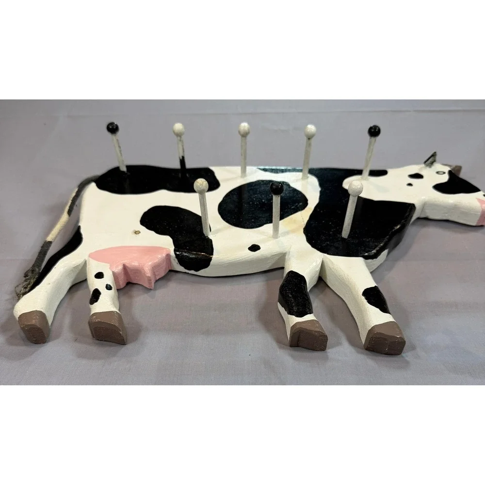 Things‎ in Wood Dale Seiders Cow Wall Rack 8 Peg Hand Painted Farmhouse Folk Art
